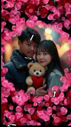 a man and a woman are holding a teddy bear with a heart in its mouth