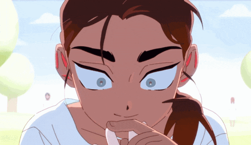 a cartoon drawing of a girl with big eyes