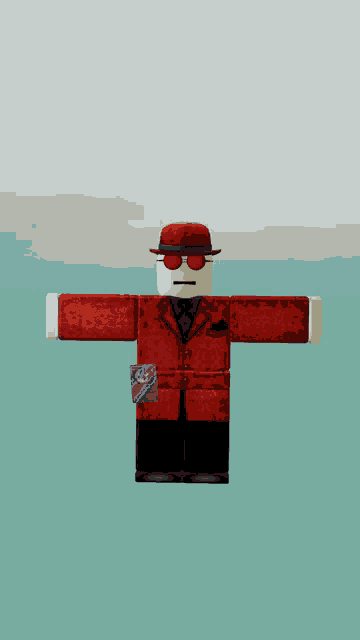 a roblox character wearing a red jacket and a red hat