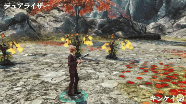 a man in a suit holds a guitar in a video game