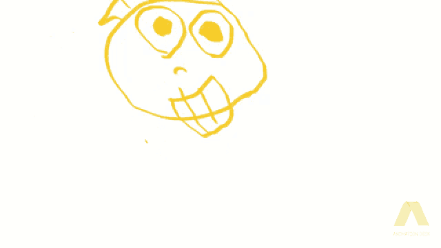 a drawing of a face with a yellow outline and a logo for animation desk
