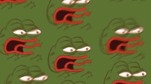 a pattern of frogs with their mouths open on a brown background