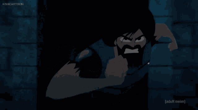 a cartoon of a man with a beard and the words adult swim