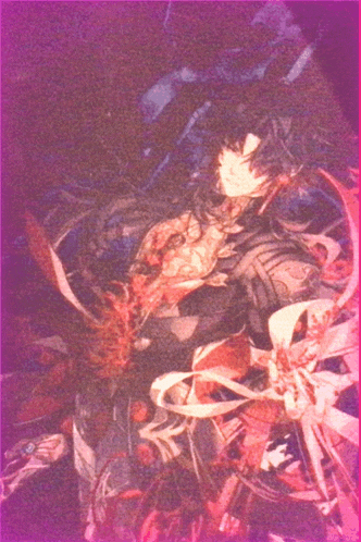 a painting of a person surrounded by flowers and leaves