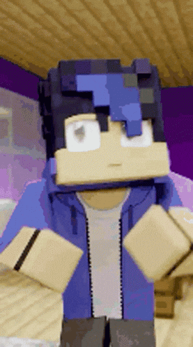 a minecraft character with a blue helmet and a white shirt