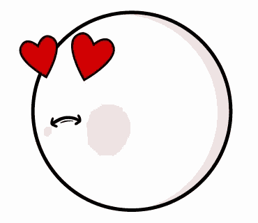 a white circle with two red hearts on it 's eyes .