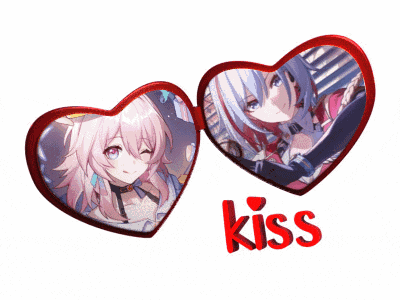 two hearts with a picture of a girl and the word kiss below them