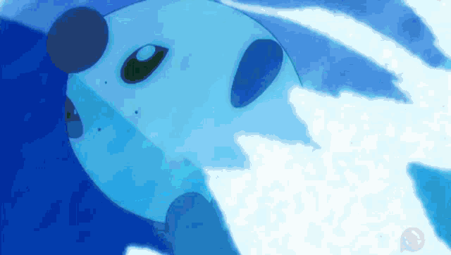 a cartoon character is swimming in the water with a lightning bolt coming out of its mouth .