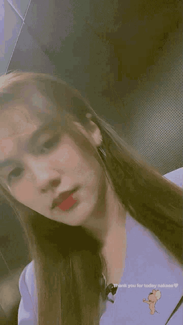 a close up of a woman 's face with the words thank you for today nakaaa above her