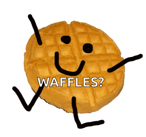 a waffle with arms and legs and the words waffles written on it