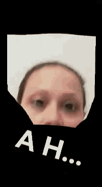 a close up of a person 's face with a black background and the letters a and h above it