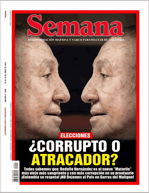 the front cover of semana magazine shows two faces