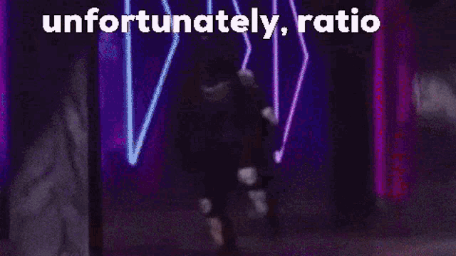a cartoon character is dancing with the words `` unfortunately , ratio '' written on the bottom .