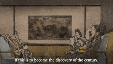a group of people sitting in a room with the words " if this is to become the discovery of the century "