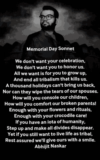 a memorial day sonnet by abhijit naskar is displayed