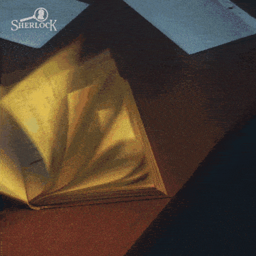 an open book on a table with a sherlock logo in the corner