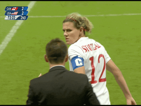 a soccer player with the number 12 on her shirt