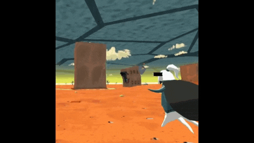 a cartoon drawing of a dog wearing a virtual reality headset in a desert