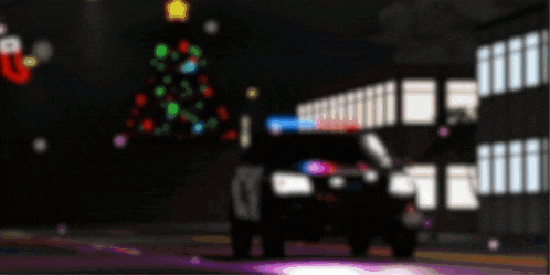 a blurred image of a police car and a christmas tree with the word server in the foreground