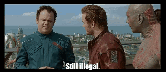 a movie scene with the words still illegal
