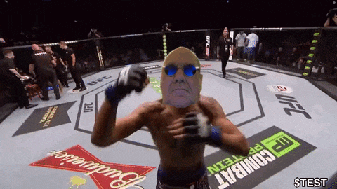 a man in a boxing ring with a budweiser ad on the floor