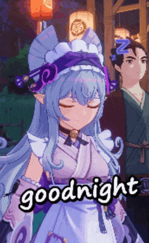 a girl in a maid outfit says goodnight in a video game
