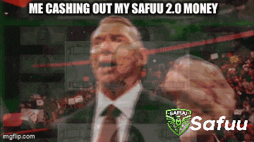 a man in a suit and tie is giving a speech with the words me cashing out my safuu 2.0 money behind him