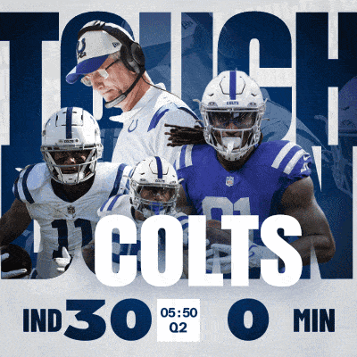 a poster for the colts football team shows a coach and three players