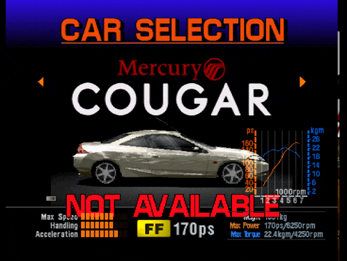 a screenshot of a car selection screen with a cougar on it