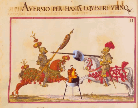 a painting of a man riding a horse with the word aversio per hasta eovestre vino