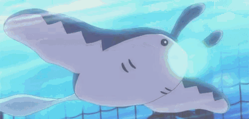 a cartoon shark is swimming in the water with a tv tokyo logo in the background