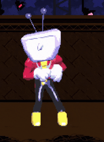 a pixel art drawing of a robot with a tv head