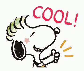 a cartoon of snoopy giving a thumbs up and the word cool .