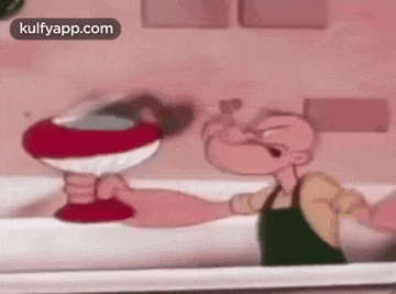 a cartoon character is holding a bowl of ice cream and drinking from it .