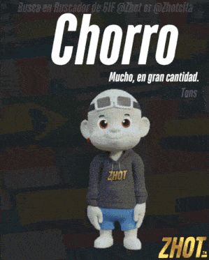 a cartoon character with a hoodie that says ' zhot ' on it