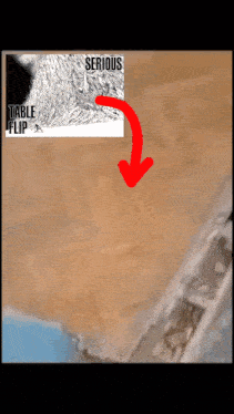 a picture of a table flip with an arrow pointing at it