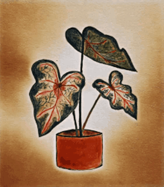 a painting of a plant in a pot