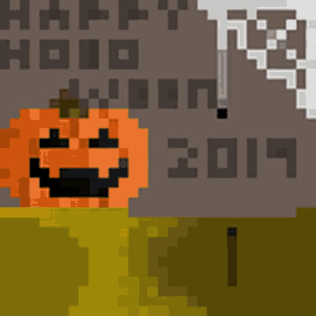 a pixel art of a pumpkin and the words happy halloween 2014