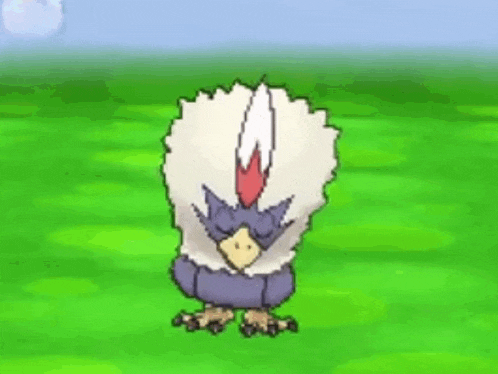 a pixel art of a bird sleeping on a grass field