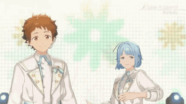 a boy and a girl are standing next to each other in a video game .