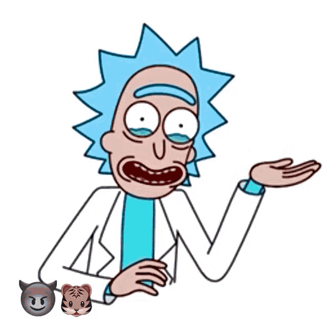 a drawing of rick and morty with a purple devil and a tiger emoji