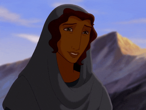 a cartoon drawing of a woman wearing a grey scarf