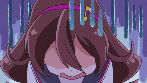 a cartoon girl with a pink headband has a tear coming out of her eyes