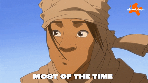 a cartoon of a man with a scarf around his head and the words most of the time