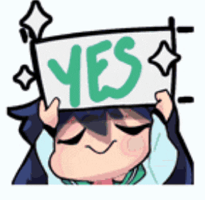 a cartoon character is holding a sign that says `` yes '' .