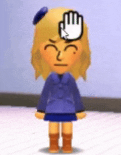 a cartoon character with a hand on her forehead .