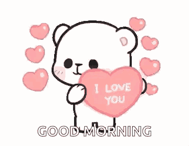 a teddy bear is holding a pink heart and saying `` i love you '' .