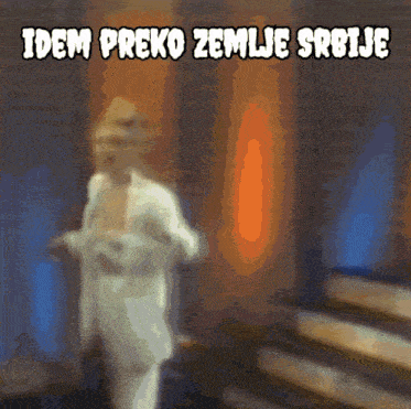 a blurred image of a woman with the words " idem preko zemlje srbije " written above her