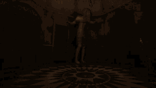 a woman stands in front of a chandelier with candles on it