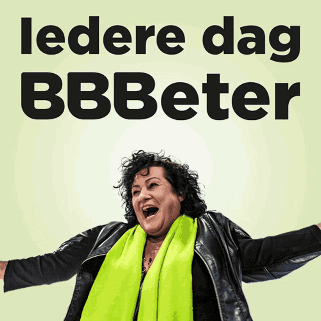 a woman with her arms outstretched and the words ledere dag bbbeter